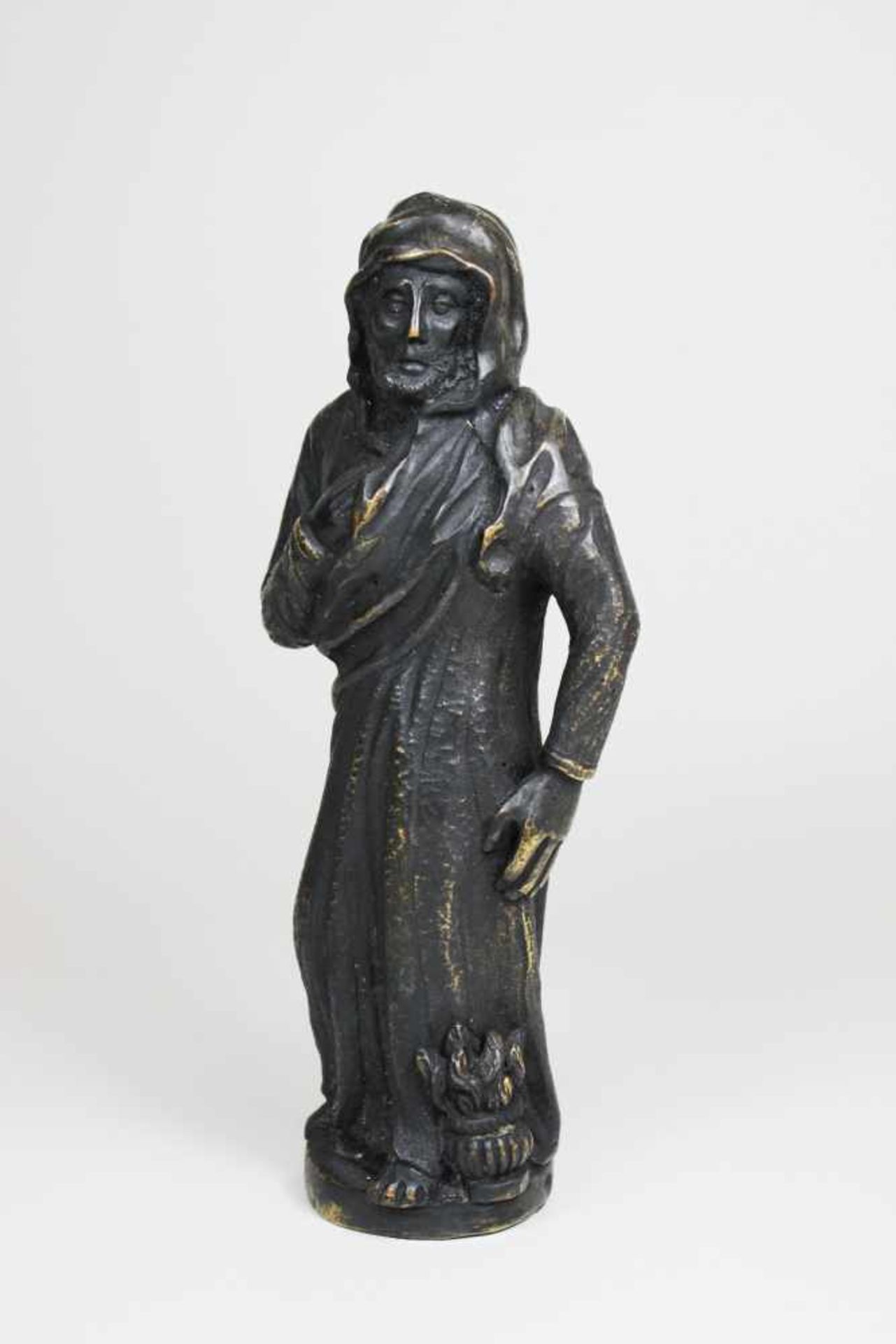 Figur eines älteren Mannes im Gewand, Bronze, dunkle Patina. H.: 19 cm. - Bild 2 aus 3
