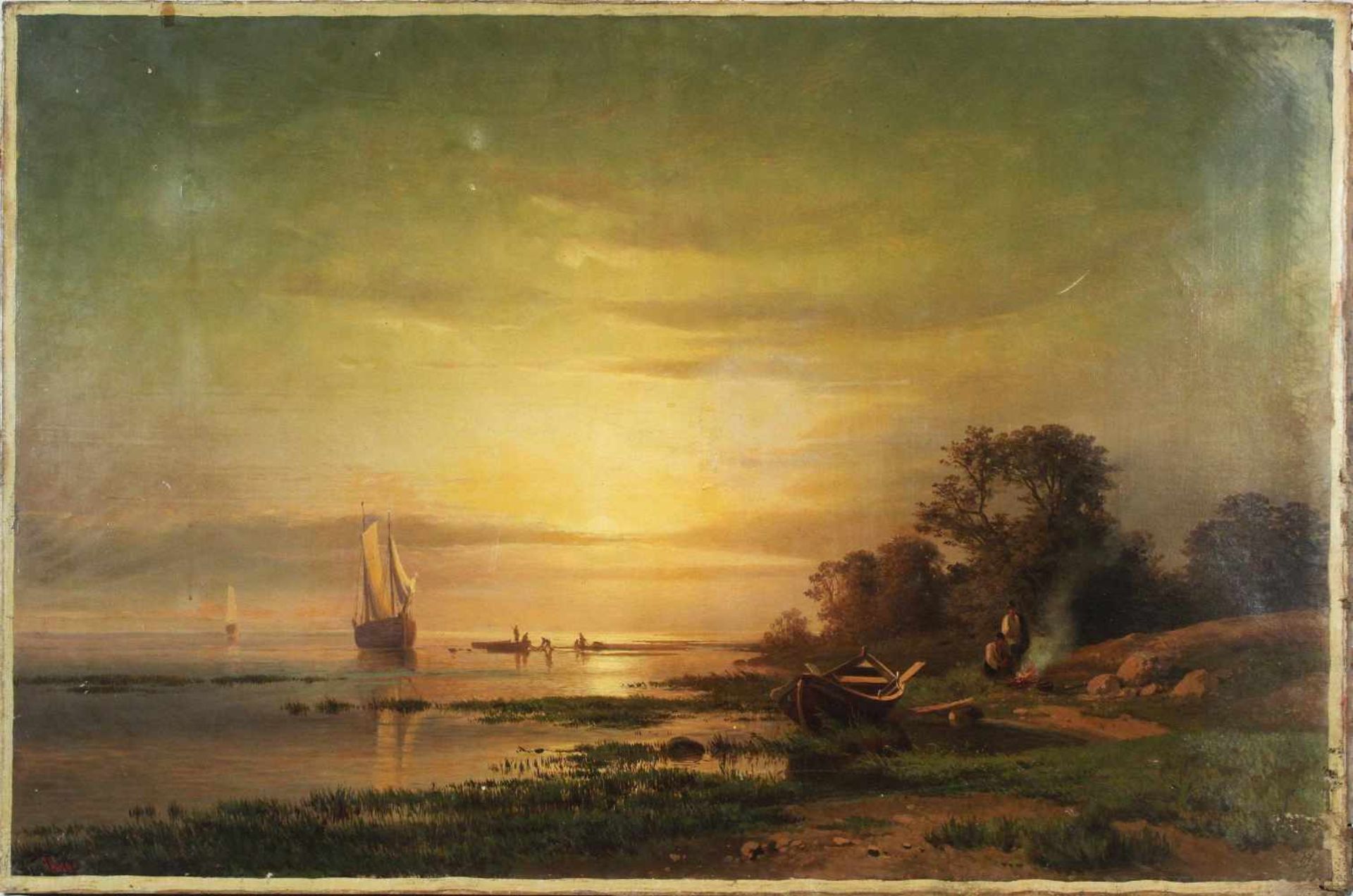 Aleksandr Vasil'evich Gine (russisch, 1830 - 1880), Fischer im Hafen, Öl a. Lwd., un. links im