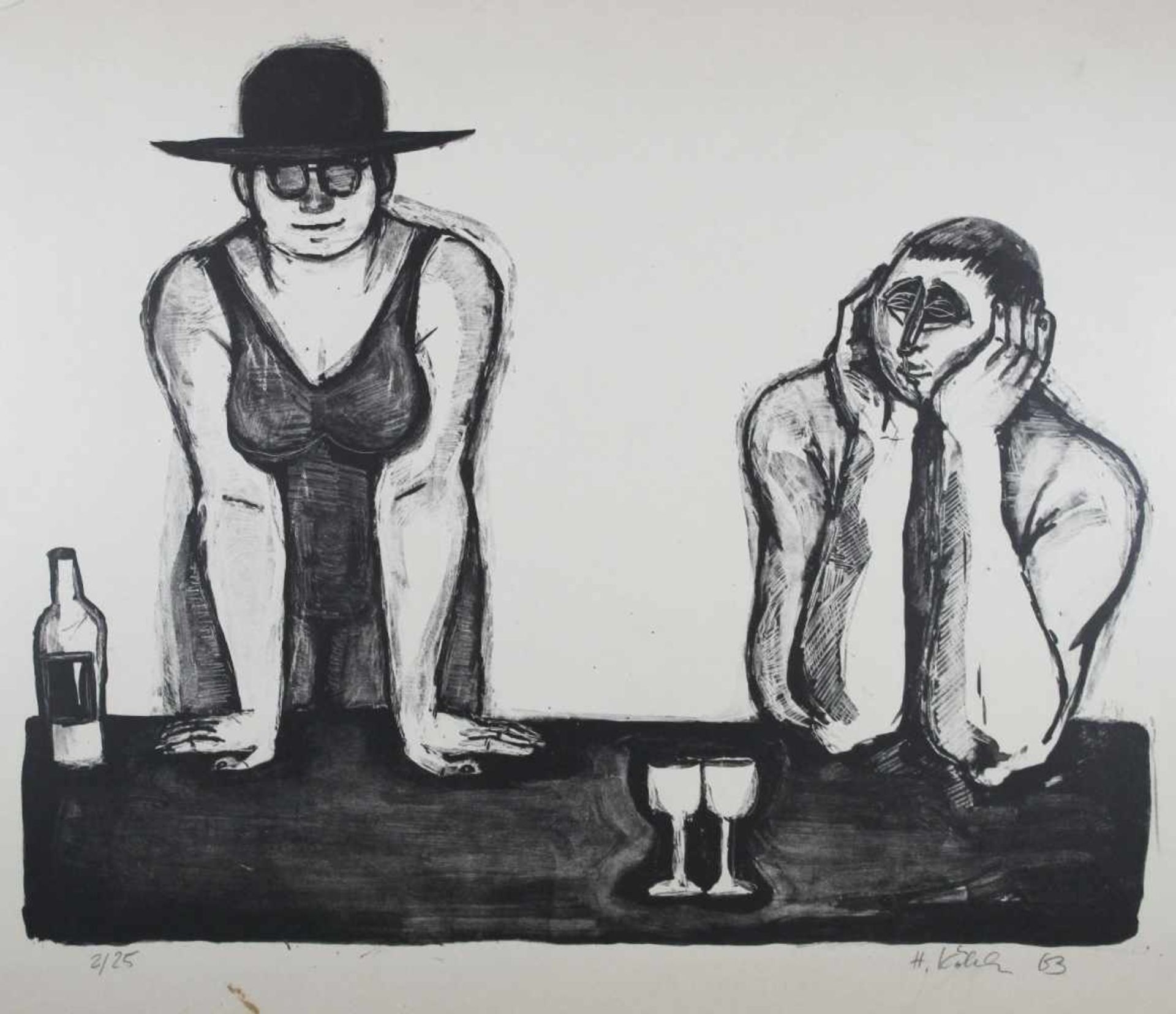 Hannelore Köhler (1929 - 2019), Paar an der Bar, Radierung, sign., dat. 1963 u. num.: 2/25,