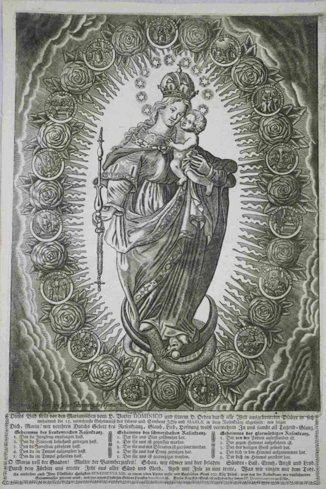 Konvolut von 3 Darstellungen der Gottesmutter, Kupferstich a. Bütten. Maria im Rosenkranz, Johann - Image 3 of 3
