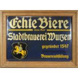 Emailschild, Echte Biere aus der Stadtbrauerei Wurzen / gegründet 1547 / Brauereiabfüllung, Größe: