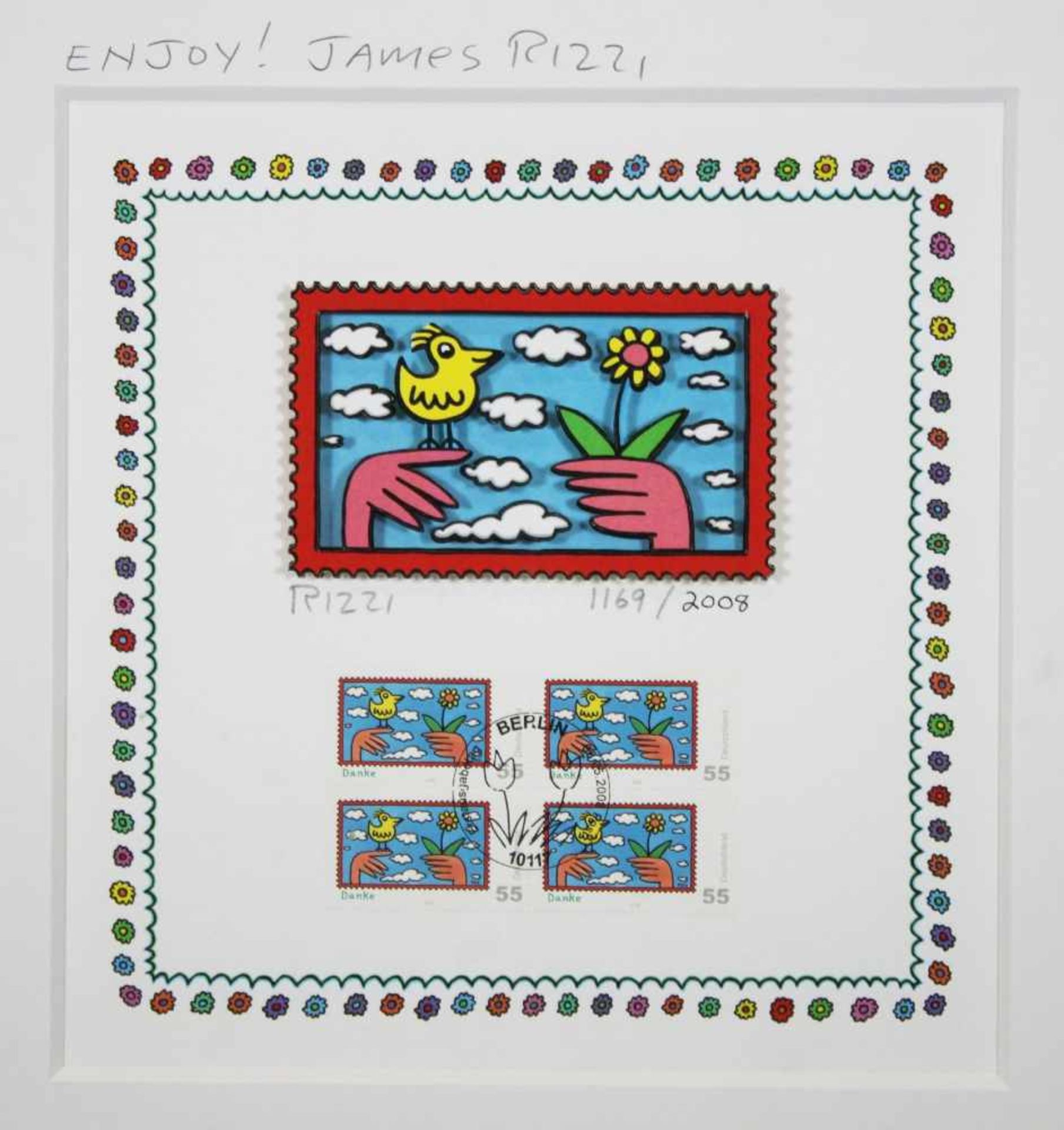 James Rizzi (1950 - 2011), Enjoy 2008, Zwei 3-D Lithografien in Farbe und Briefmarkenblöcken (2 x - Image 2 of 4