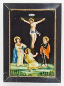 Hinterglasbild "Kreuzigung Christi mit Maria, Johannes und Maria Magdalena"