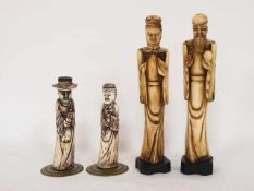 Vier FigurenKnochen, geschnitzt, China, um 1900, Höhe bis zu 27 cm