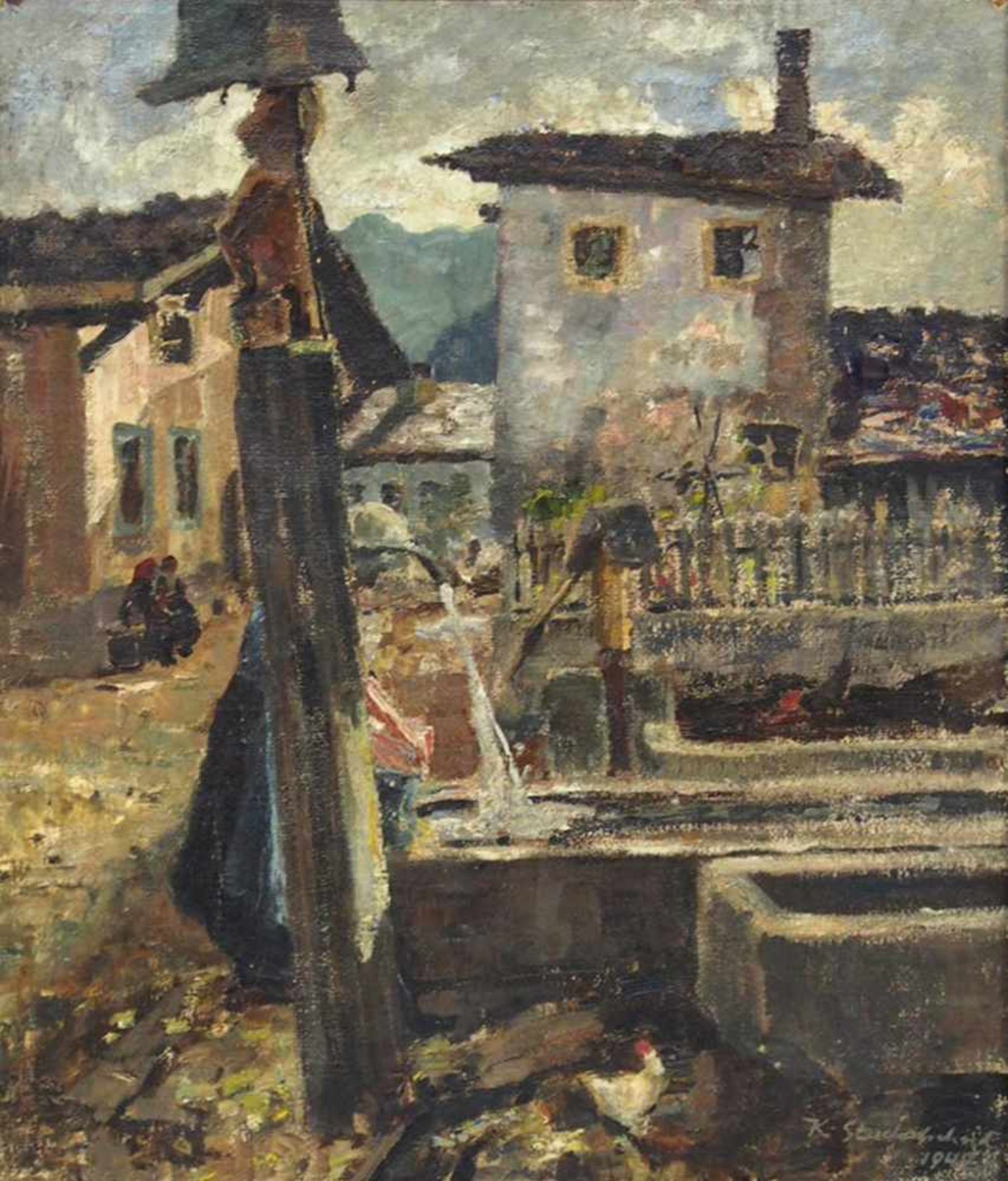 STACHELSCHEIDT, Karl1917-1970Dorf in TirolÖl auf Leinwand, signiert und datiert 1942, 69 x 59 cm,