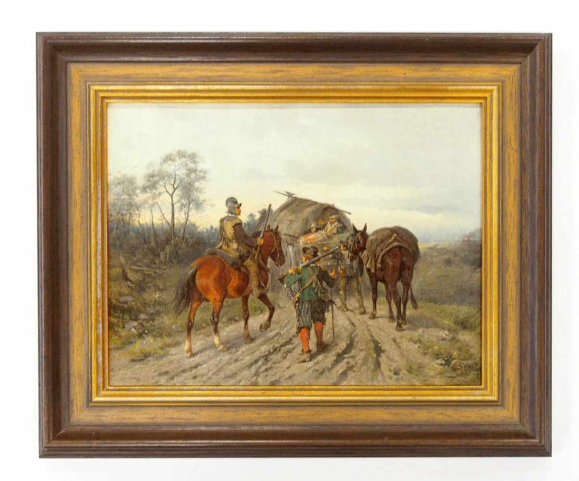 DEUTSCHER MEISTER19. Jh.Rückzug der LandsknechteÖl auf Leinwand, 29 x 38 cm, Rahmen - Bild 2 aus 2