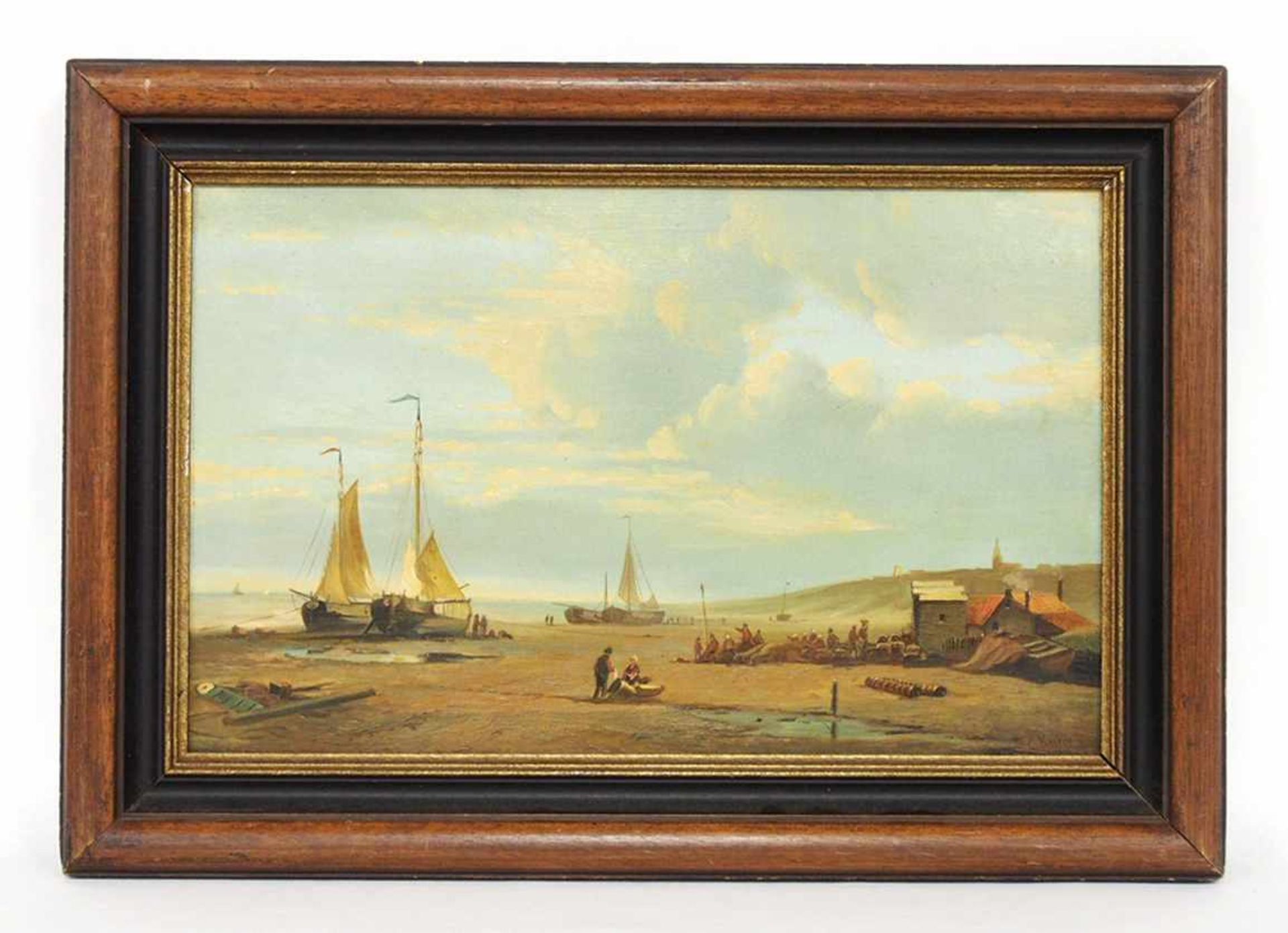 KOSTER, Everhardus1817-1892Strandansicht mit FischerbootenÖl auf Holz, signiert, 30 x 50 cm, Rahmen - Image 2 of 2