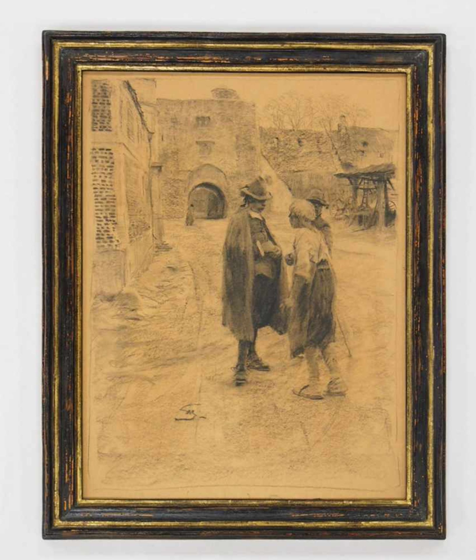 SCHREUER, Wilhelm1866-1933Vor dem StadttorKohle auf Papier, monogrammiert unten rechts, 56 x 42 - Bild 2 aus 2
