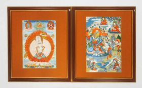 Zwei ThangkaTempera auf Leinwand, Tibet 20. Jahrhundert, bis zu 57 x 37 cm