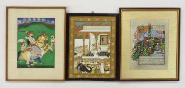 Drei indopersische MiniaturenTempera und Gold auf Papier, 19. / 20. Jahrhundert, bis zu 26,5 x 20