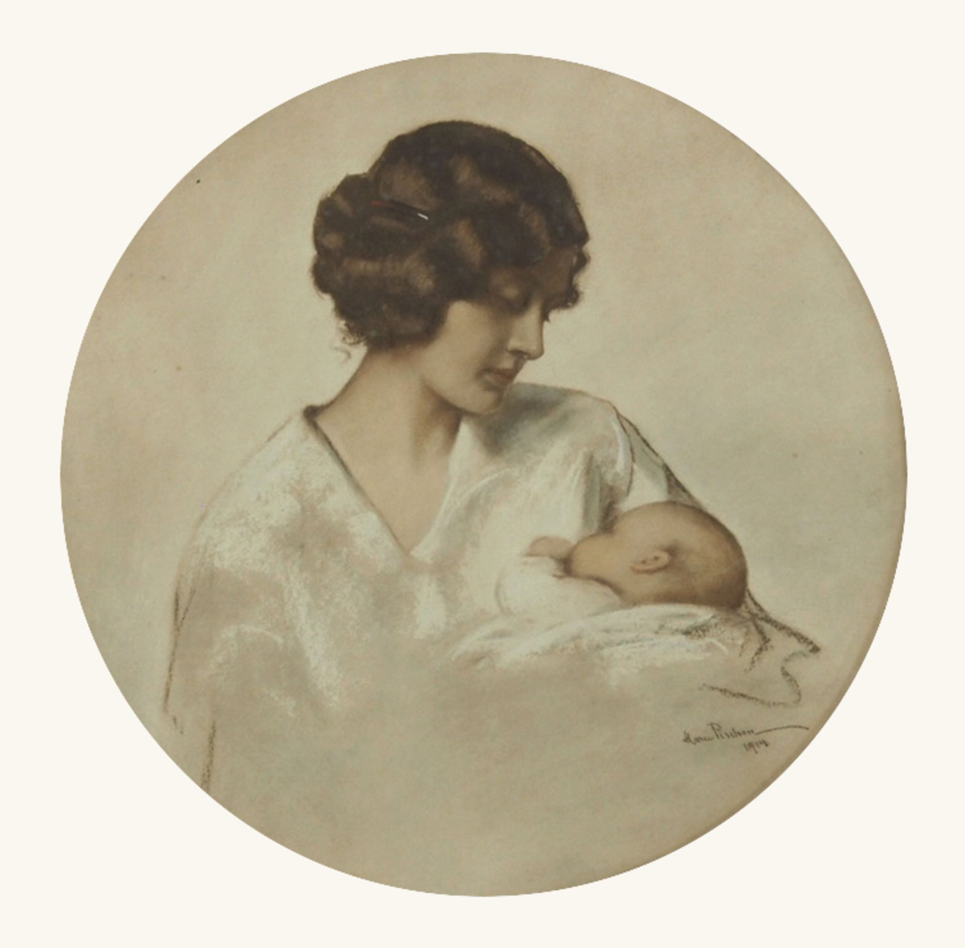 PISCHON, Marie1856-1928Mutter mit KindFarbkreiden, Deckweiß auf Papier, signiert und datiert 1914