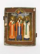 Ikone "Drei Heilige"Tempera auf Holz, Russland 19. Jahrhundert, 32 x 27 cm