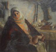 SCHMIDT, Elisabeth1862-?Madonna mit Kind in der Werkstatt JosefsÖl auf Leinwand, signiert und