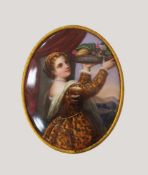 LaviniaMalerei auf Porzellan, nach Tizian, Deutsch, um 1880, 9 x 6,5 cm, aufmontiert, 22 x 18 cm,
