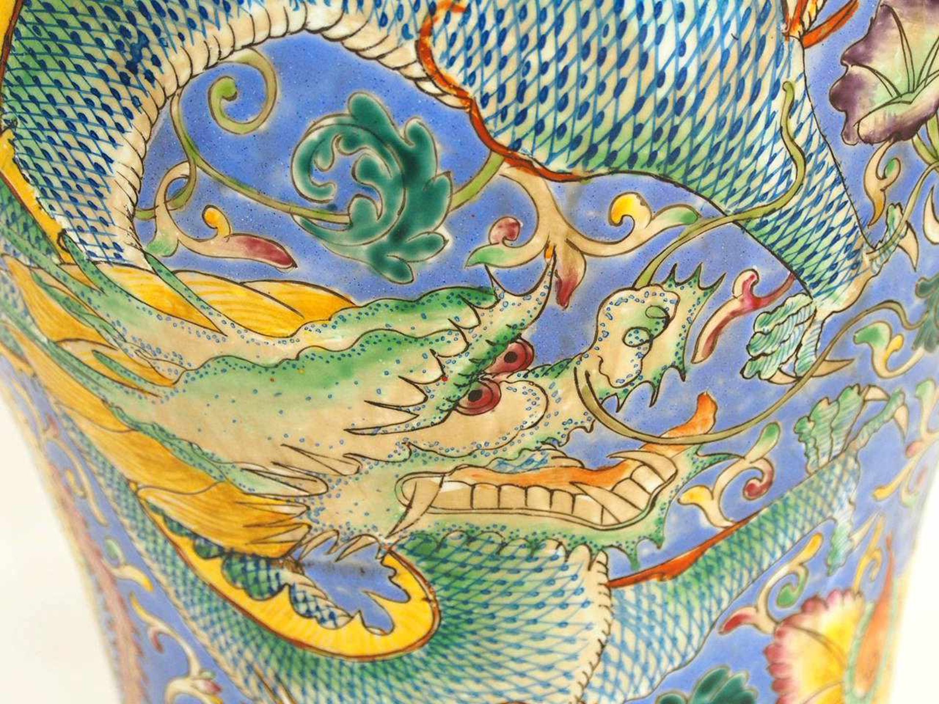 VasePorzellan, Drachenmalerei, bodenseitig gemarkt, Höhe 80 cm, China, um 1900 - Bild 3 aus 6