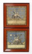 Paar kaiserliche Rangabzeichen (Buzi)Seidenstickerei mit Gold und Silber, China 19. Jahrhundert,