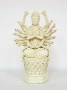 Guanyin mit 18 Armen auf LotusthronPorzellan, Blanc de Chine, verso gemarkt, Höhe 45 cm, China 19.