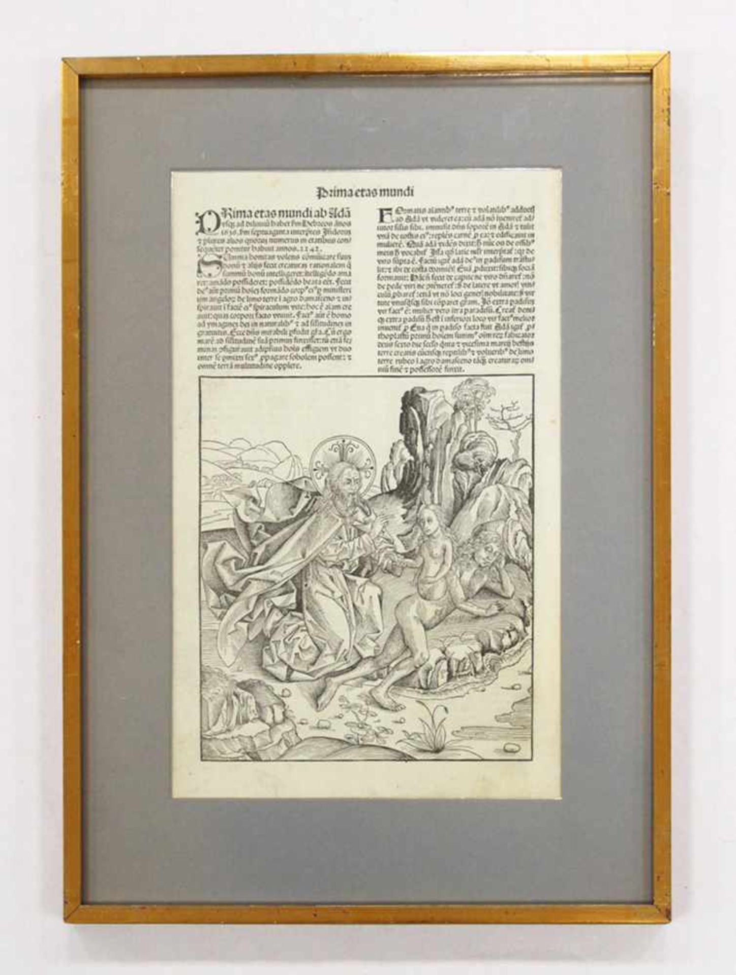 Erschaffung der EvaHolzschnitt, aus: Schedelsche Weltchronik, Nürnberg 1493, 41 x 26 cm, gerahmt - Bild 2 aus 2