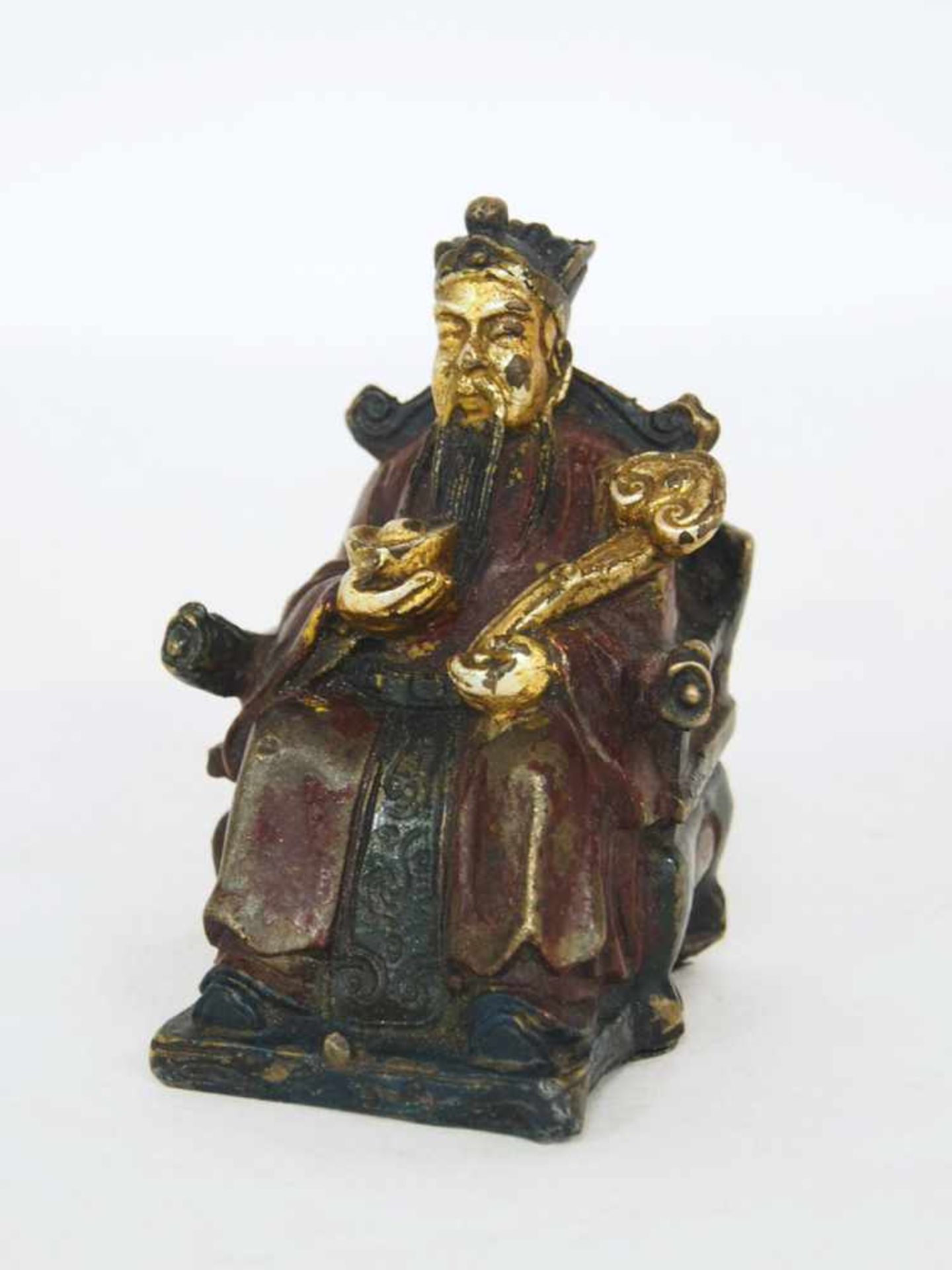 GlücksgottBronze, Lack, partiell vergoldet, Höhe 9,5 cm, China 19. Jahrhundert