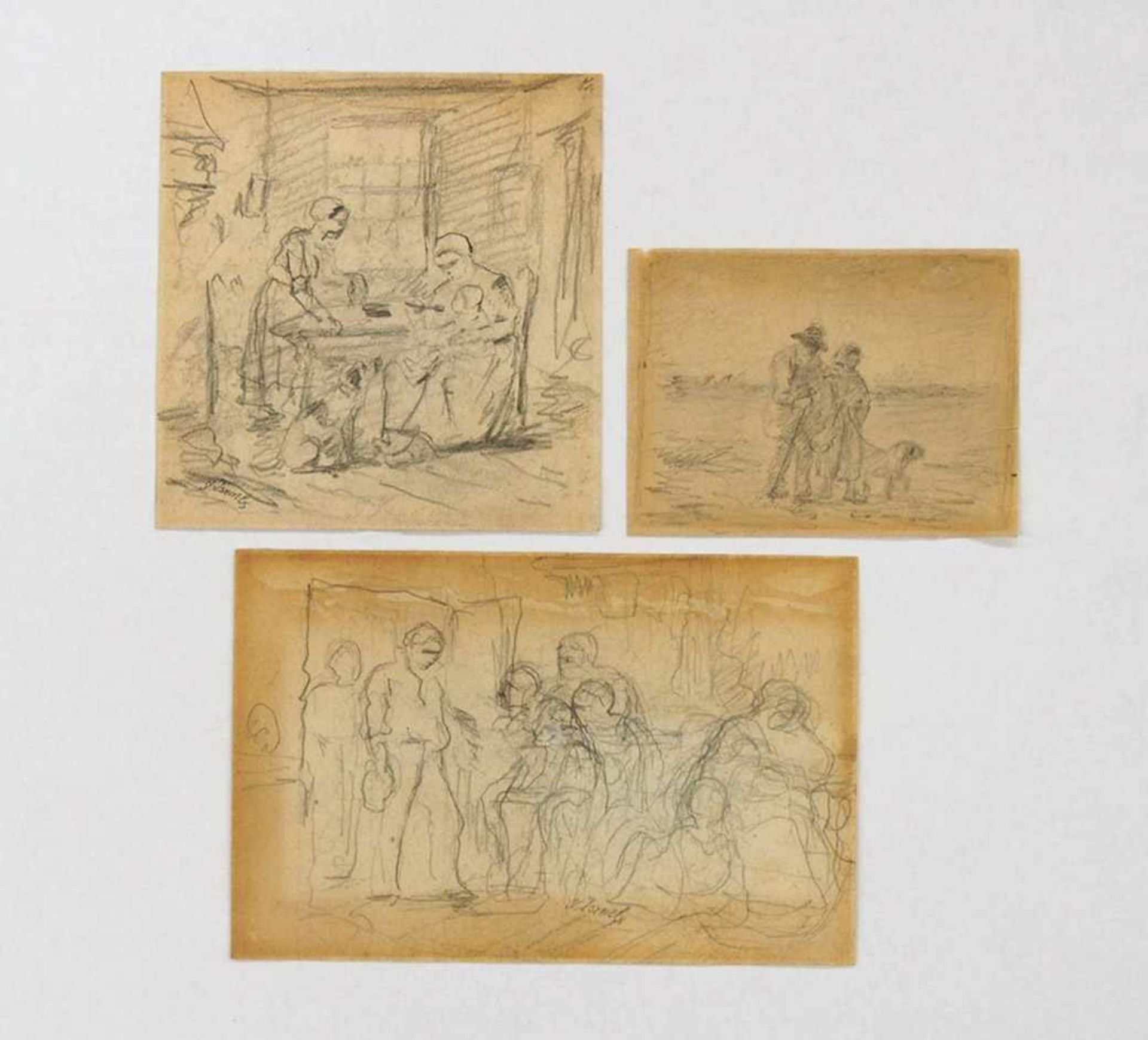 ISRAELS, Jozef1824-1911Drei Studienblätter mit sechs ZeichnungenKohle auf Papier, bis zu 16 x 23 cm,