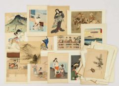 Großes Konvolut Reproduktionen japanischer Farbholzschnitte in einer Sammelkassette
