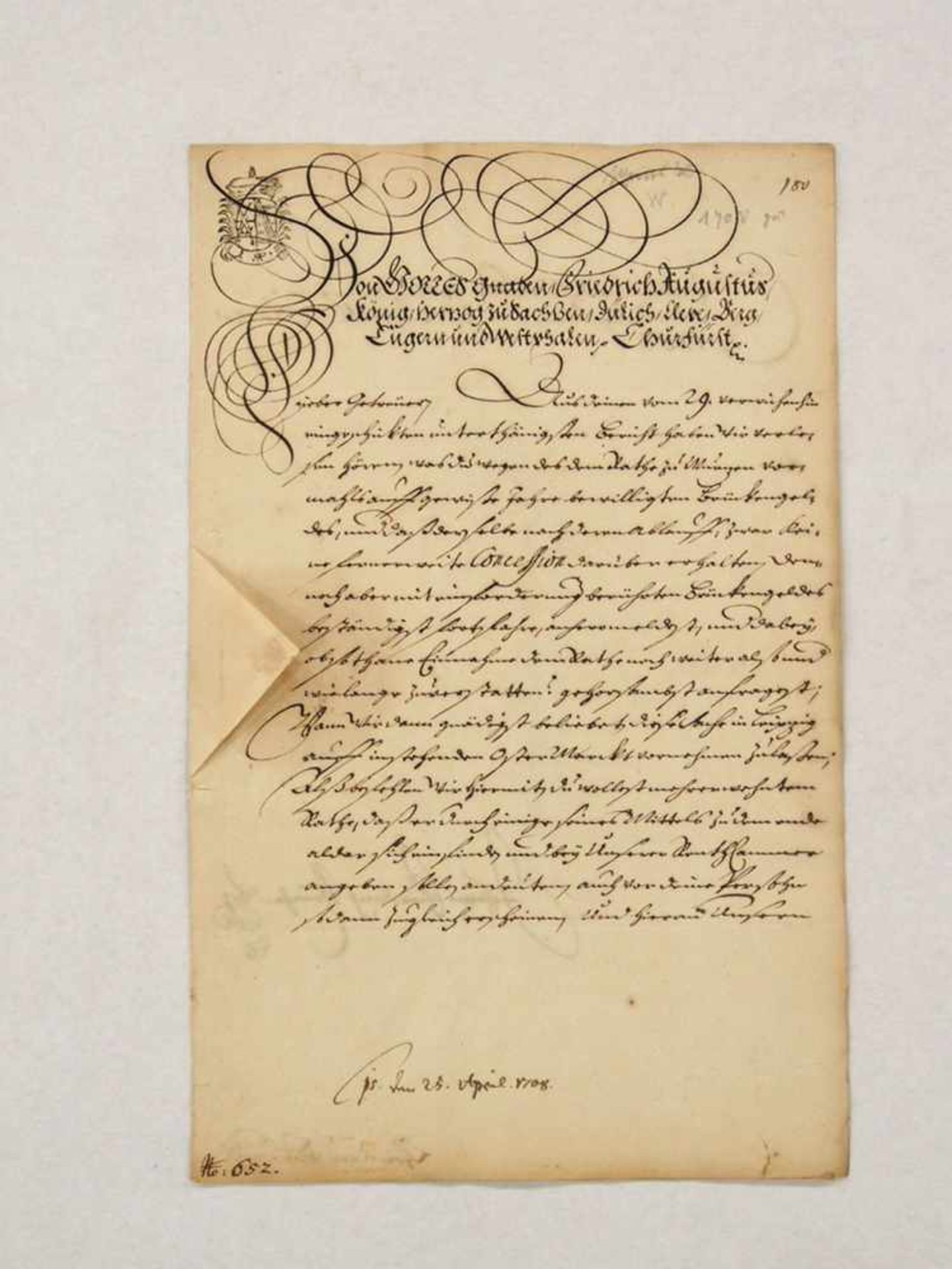 Brief von Friedrich August, König von Polen, Herzog zu Sachsen, Jülich, Cleve, Berg, Engern und