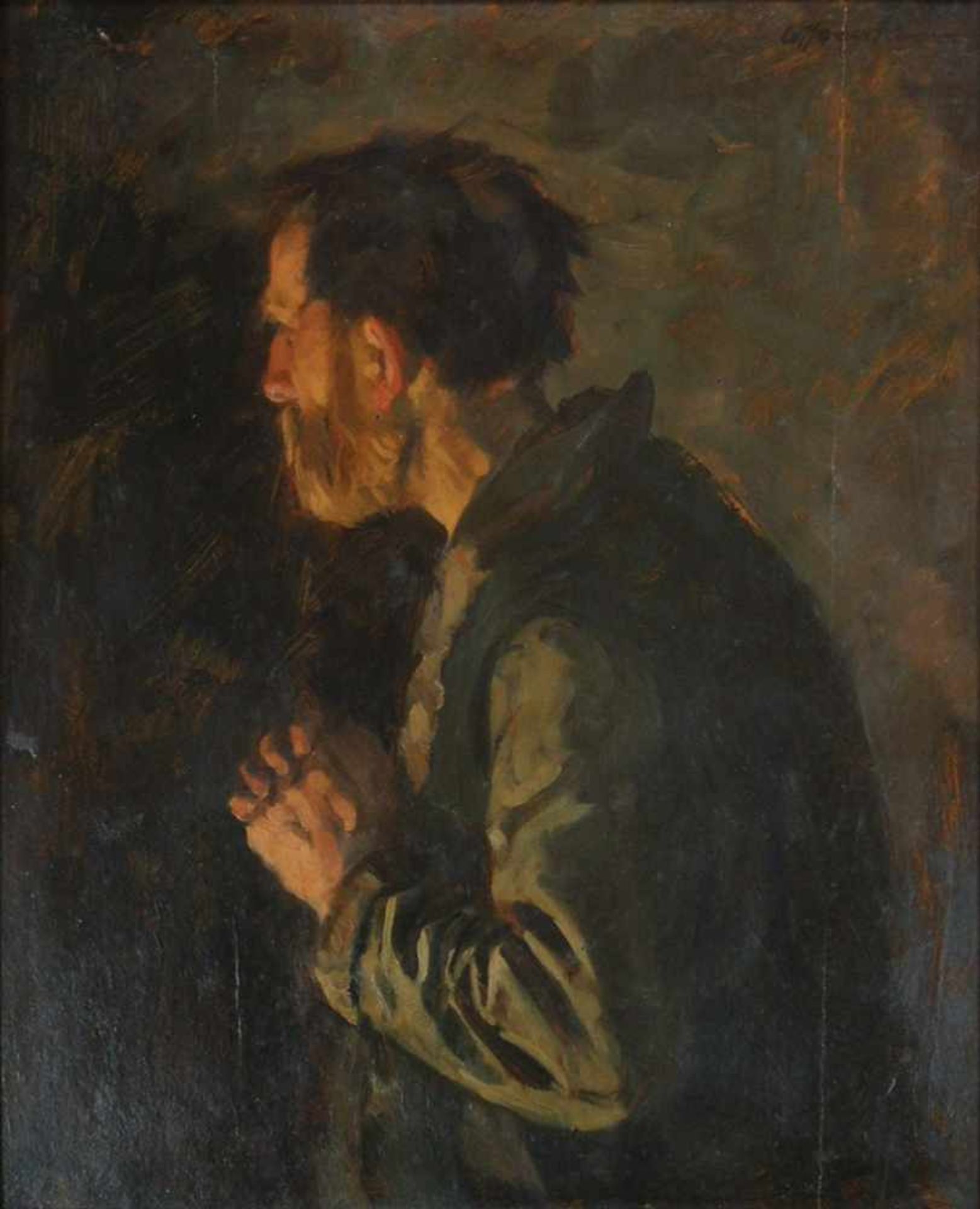 HAVERKAMP, Wilhelm1864-1929Betender HirteÖl auf Holz, signiert oben rechts, 41 x 34 cm, Rahmen