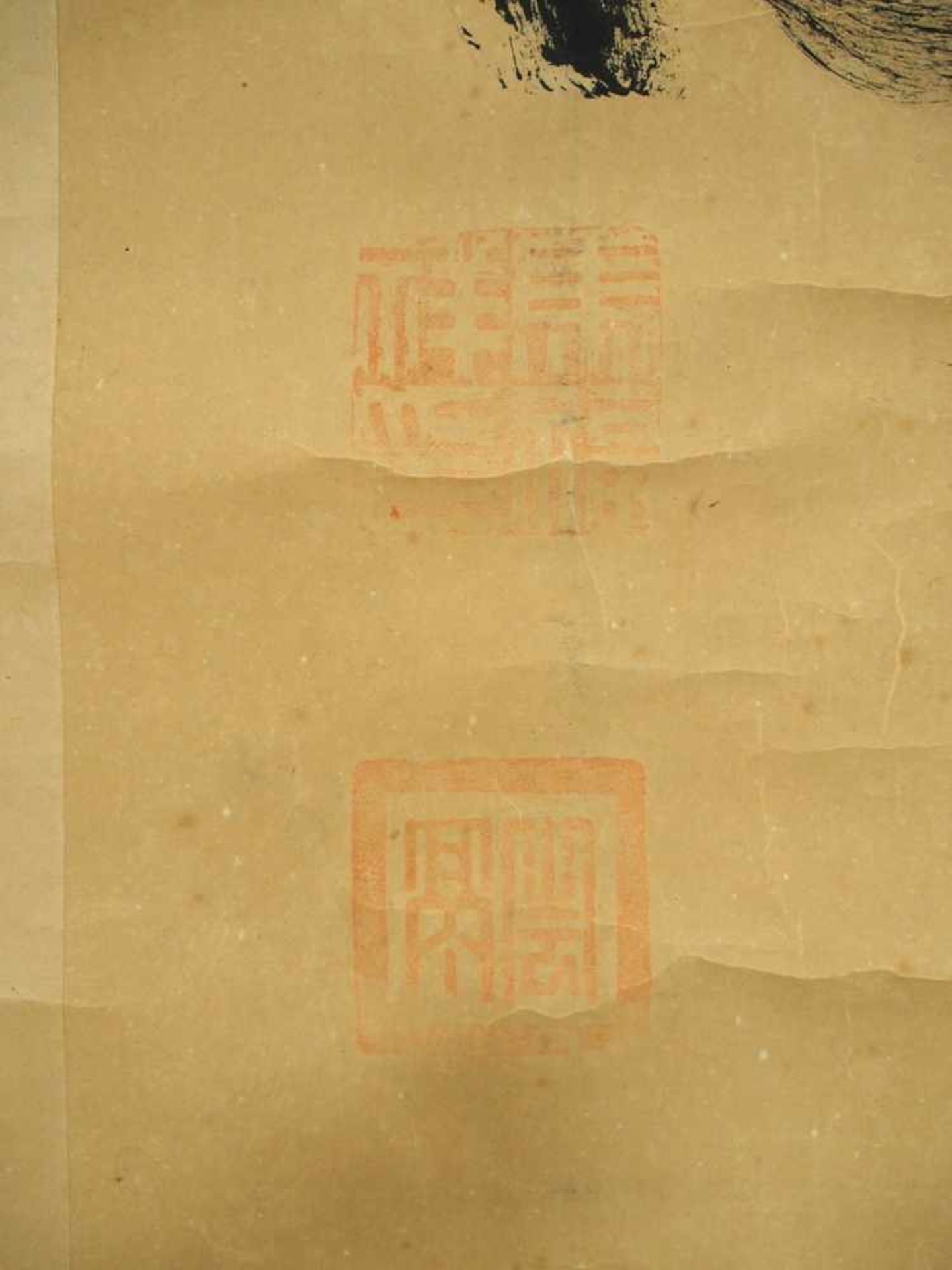 Rollbild 'Langes Leben'Tusche auf Papier, China, 15. Jahrhundert, mit Stempeln, 125 x 66 cm ( - Image 2 of 4