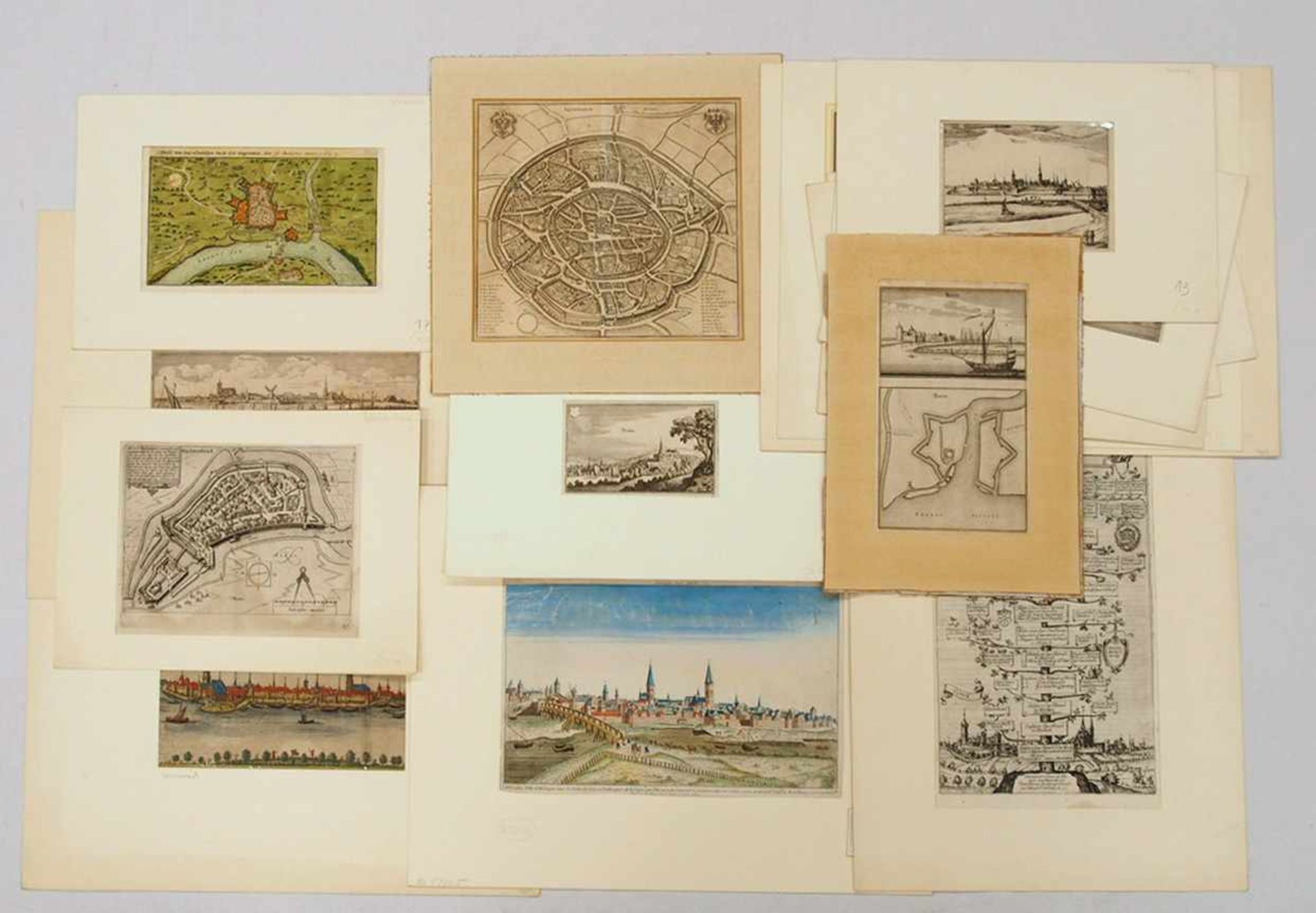Konvolut Graphik 16./17. Jahrhundert "Ansichten und Pläne von Städten und Orten des Niederrheins"(