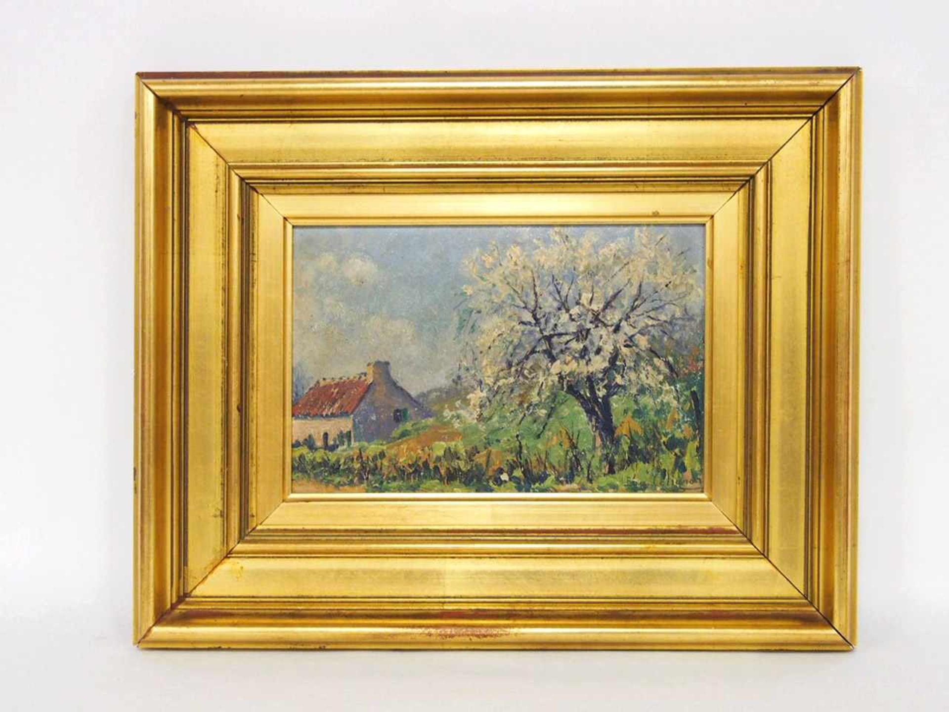 CALIGNON, Eugène1876-1961LandschaftÖl auf Malkarton, signiert unten rechts, 15 x 24 cm, Rahmen - Bild 2 aus 2