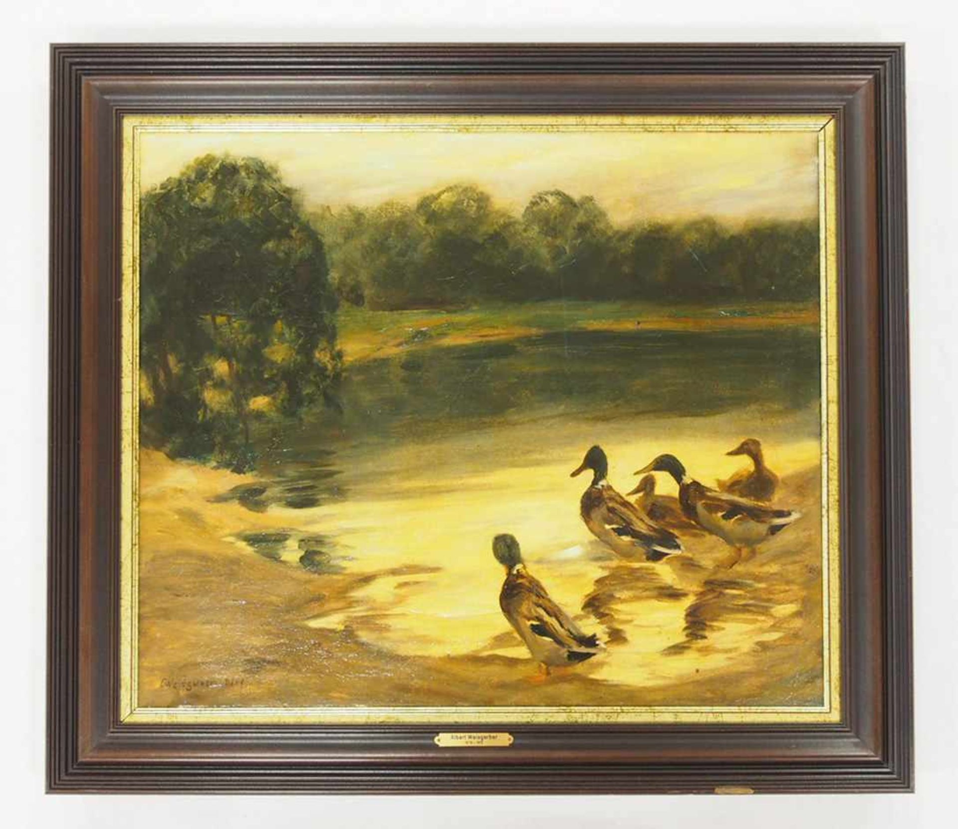 WEISSGERBER, Carl1891-1968Enten am WeiherÖl auf Platte, signiert unten links, 50 x 58,5 cm, Rahmen - Bild 2 aus 2