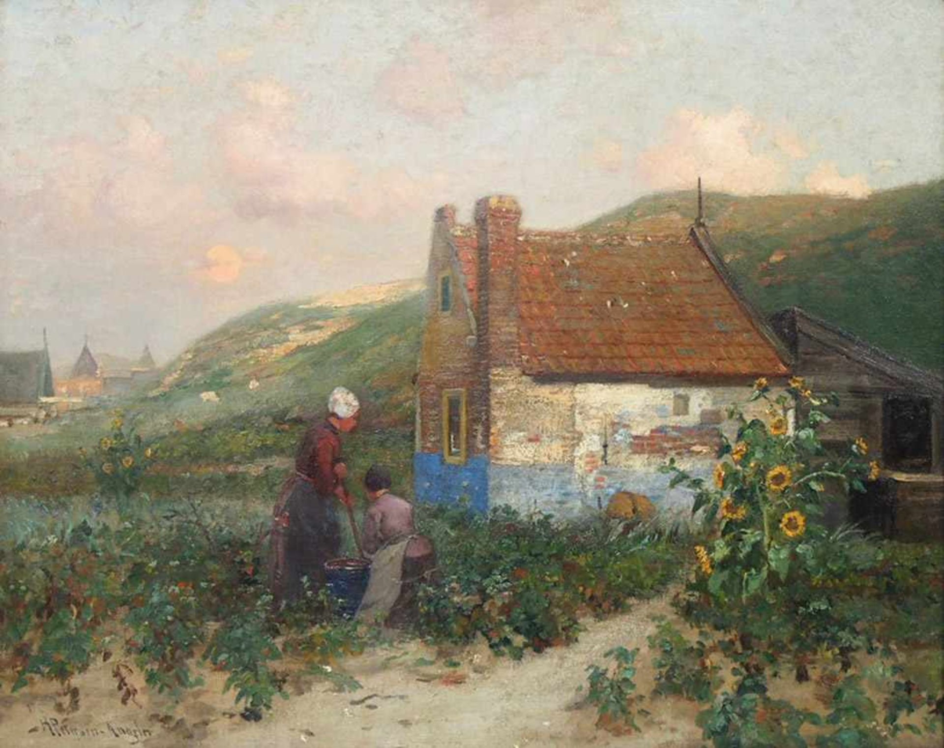 PETERSEN-ANGELN, Heinrich1850-1906Im BauerngartenÖl auf Leinwand, signiert unten links, 54 x 70