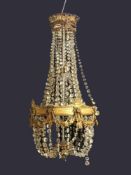 DeckenlüsterBronze, vergoldet, facettierte Kristalle, Frankreich Ende 19. Jahrhundert,