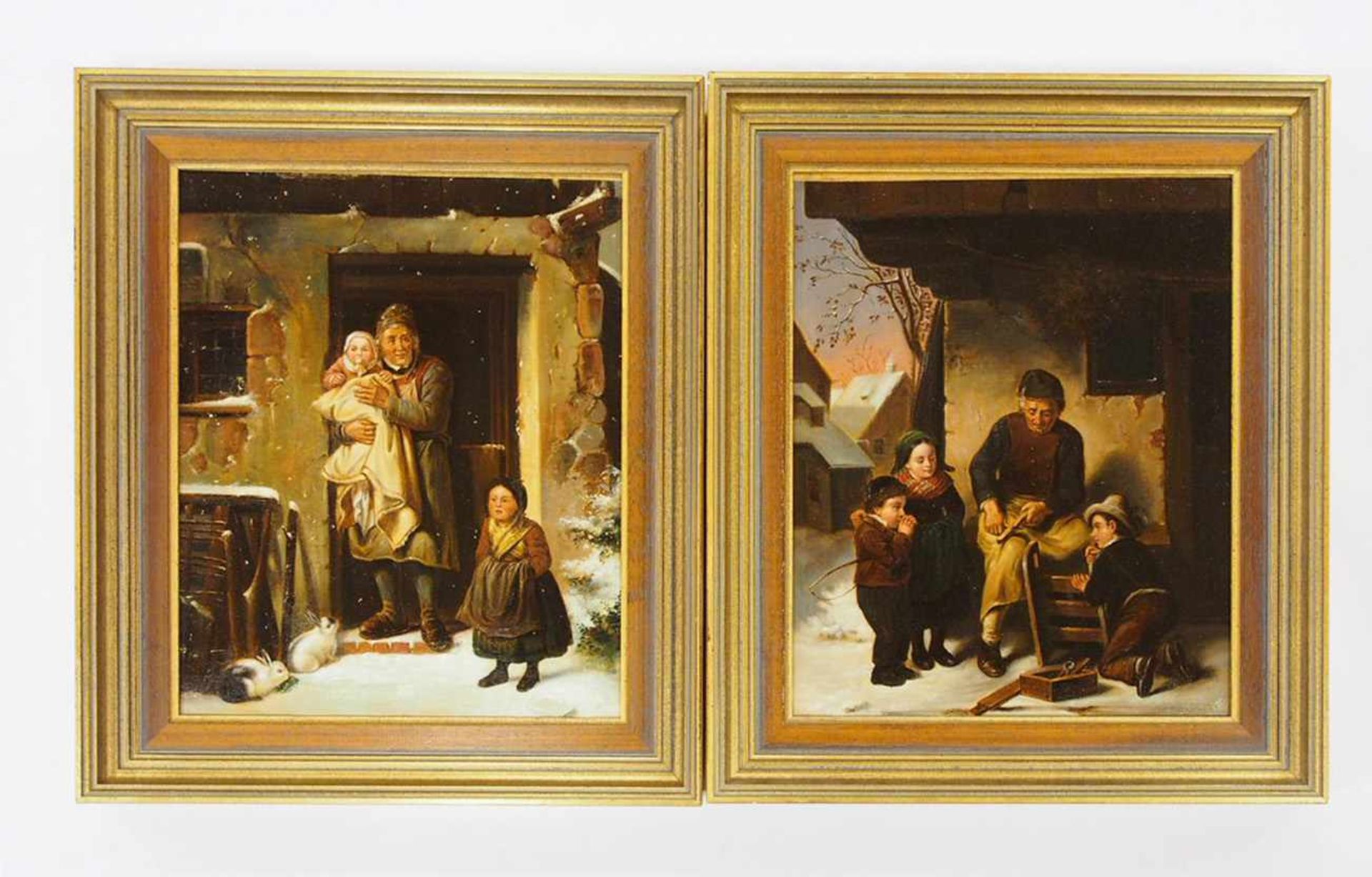 DEUTSCHER MEISTER19. Jh.Der erste Schnee / SchlittenbauÖl auf Leinwand, 32 x 26 cm, Rahmen