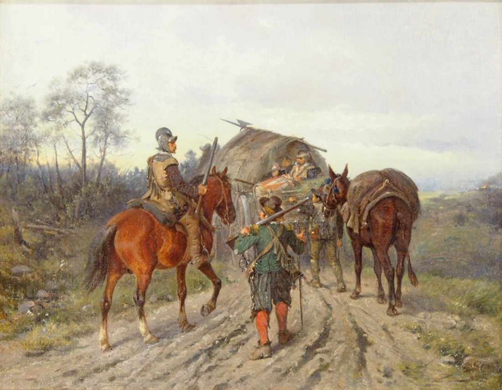 DEUTSCHER MEISTER19. Jh.Rückzug der LandsknechteÖl auf Leinwand, 29 x 38 cm, Rahmen