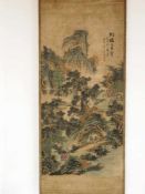 Rollbild LandschaftTusche auf Papier, 19. Jahrhundert, von Wang Si Min, mit Stempeln, 124 x 61 cm
