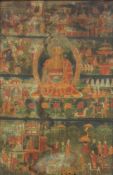 Thangka "Buddha Shakyamuni"Tempera auf Leinwand, Tibet 19. Jahrhundert, 70 x 44 cm, gerahmt unter