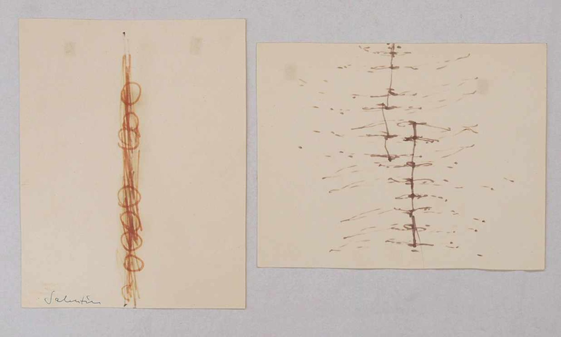 2 Blätter von Heinz Mack und Hans Salentinauf der Zeichenmaschine von Jean Tinguely (1925-1991)