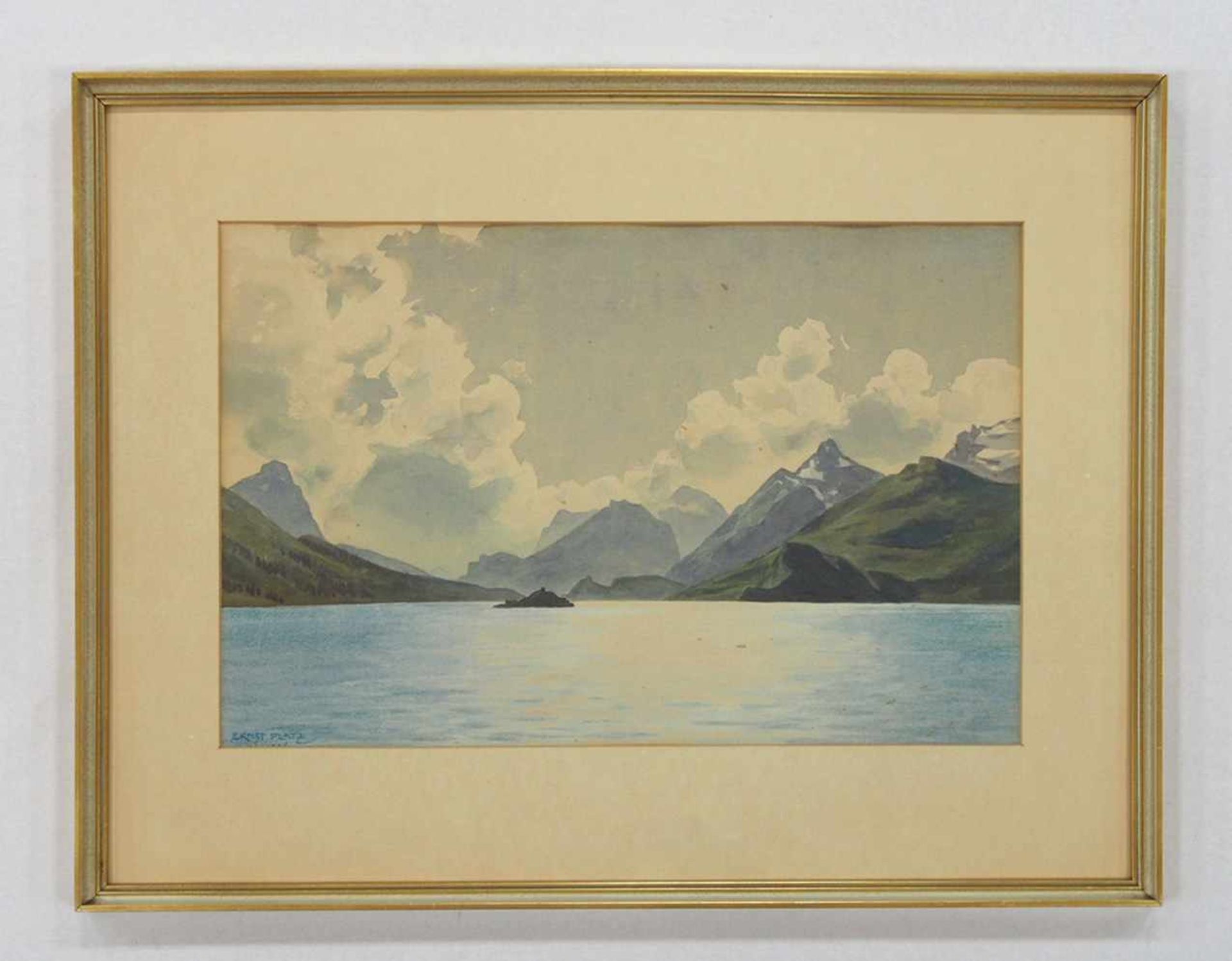PLATZ, Ernst Heinrich1867-1940Gebirgssee mit InselAquarell auf Papier, signiert unten links, 27 x 41 - Bild 2 aus 2