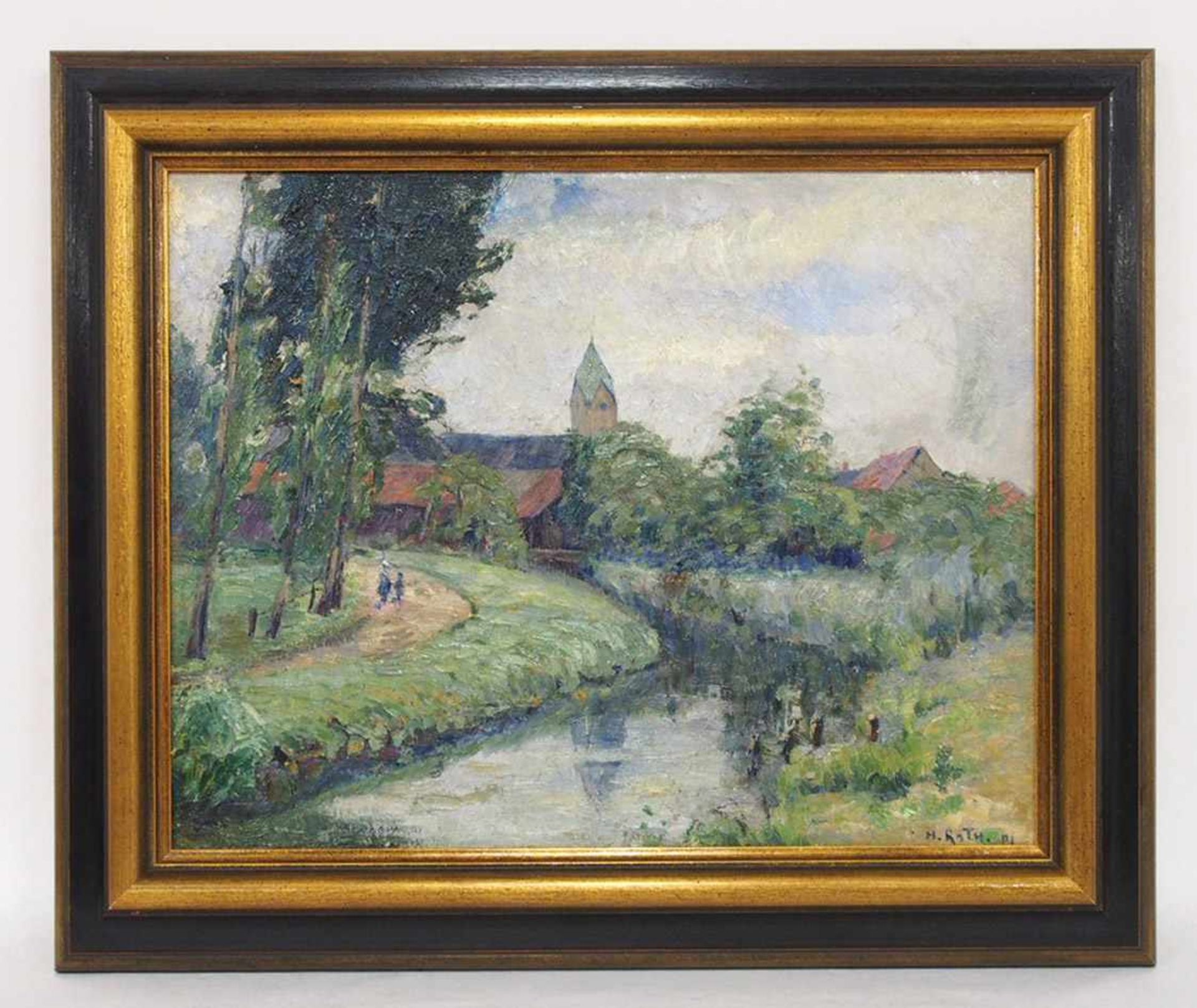 RATH, Heine1873-1920Flussufer mit KircheÖl auf Leinwand, signiert unten rechts, 41 x 53 cm, Rahmen - Bild 2 aus 2