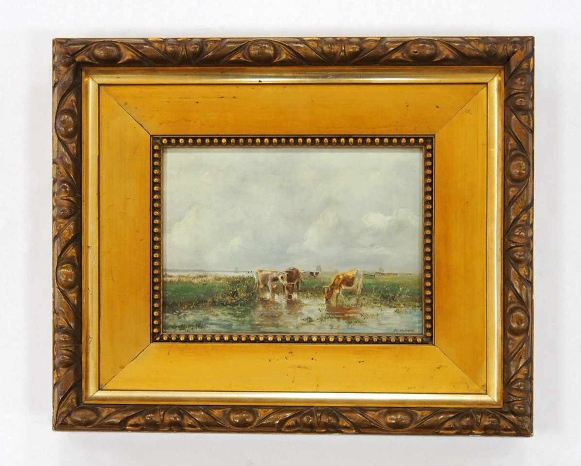 WOLBERS, Hermanus Gherardus1856-1926Kühe am WasserÖl auf Holz, signiert unten rechts, 18 x 24 cm, - Bild 2 aus 2