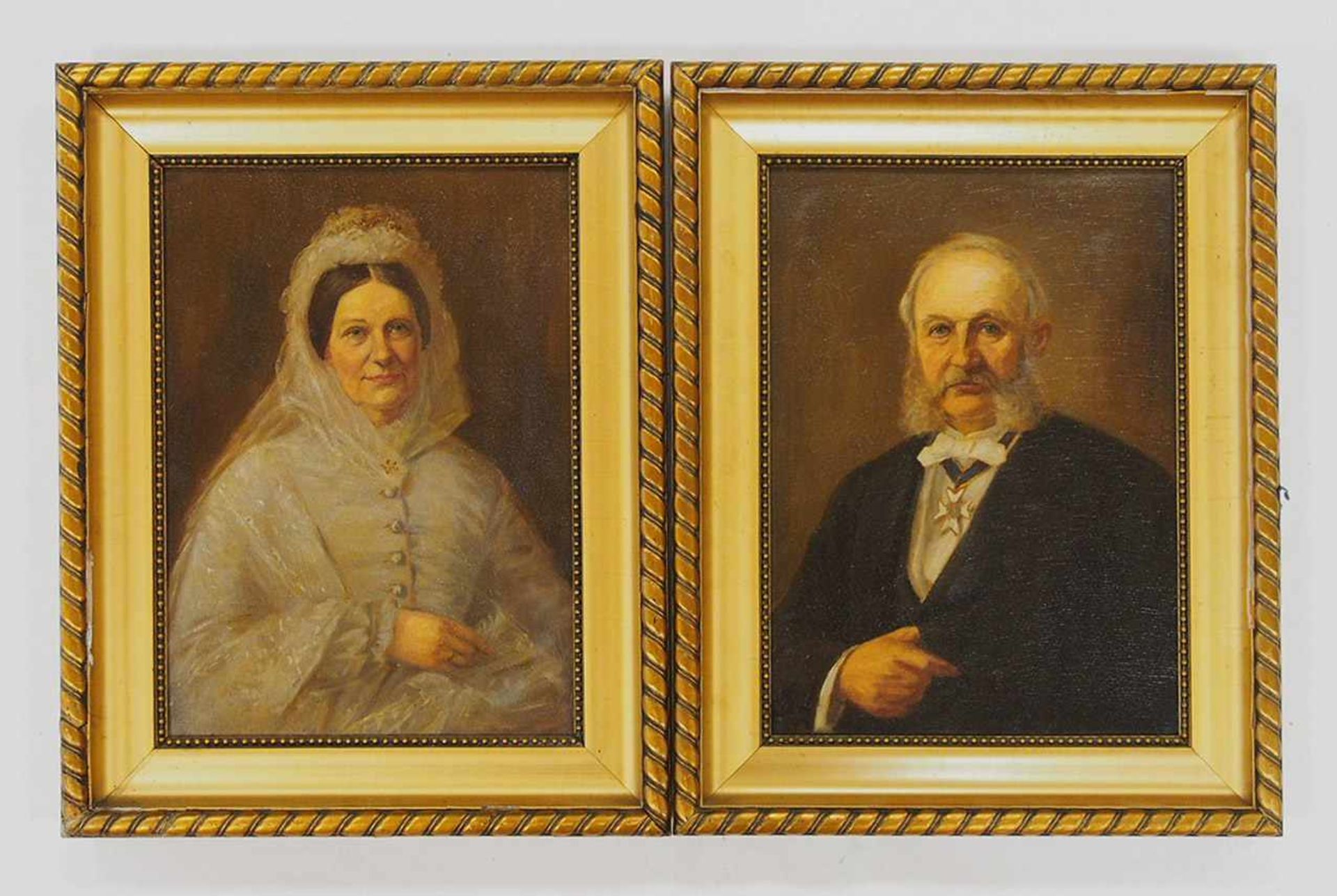 DEUTSCHER MEISTER19. Jh.Porträt eines älteren EhepaaresÖl auf Malkarton, 39 x 28 cm, Rahmen