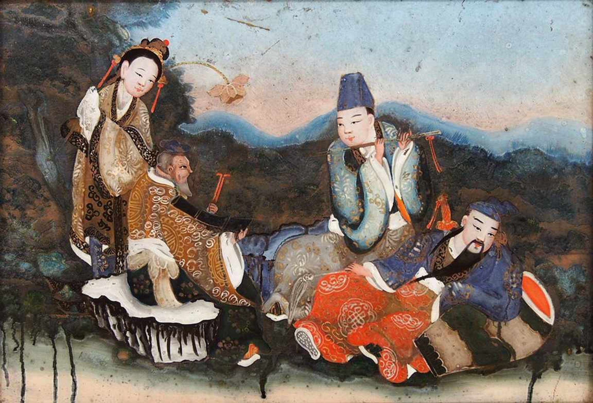 CHINESISCHER MEISTERAnfang 19. Jh.Pastorale SzeneHinterglasmalerei, 34 x 50 cm, Rahmen