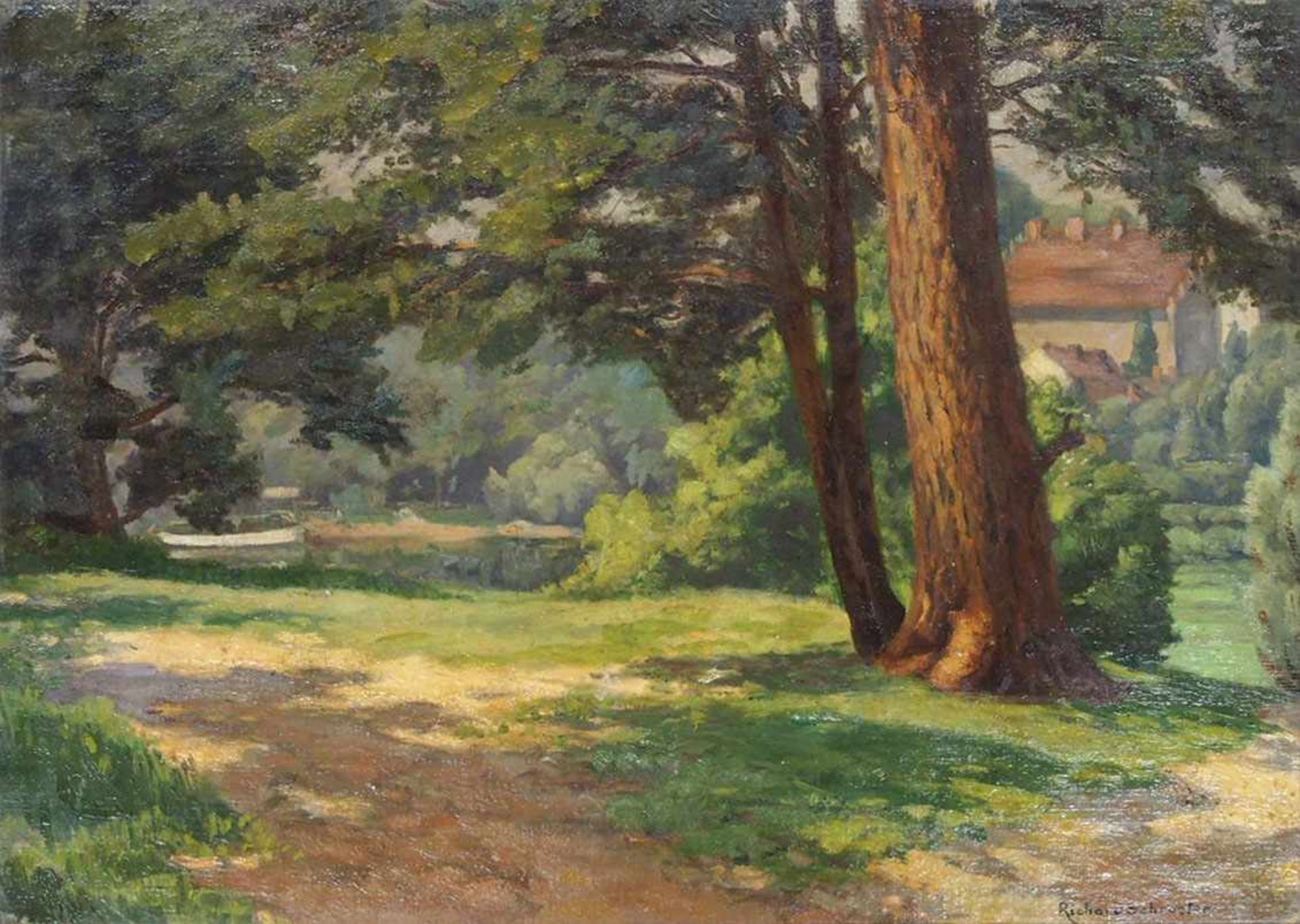 SCHROETER, Richard1873-1942ParklandschaftÖl auf Malkarton, signiert unten rechts, 40 x 56 cm, Rahmen