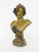 Brustporträt "Iris"Ton, bronzefarben gefasst, verso signiert, Frankreich, um 1900, Höhe 38 cm (verso