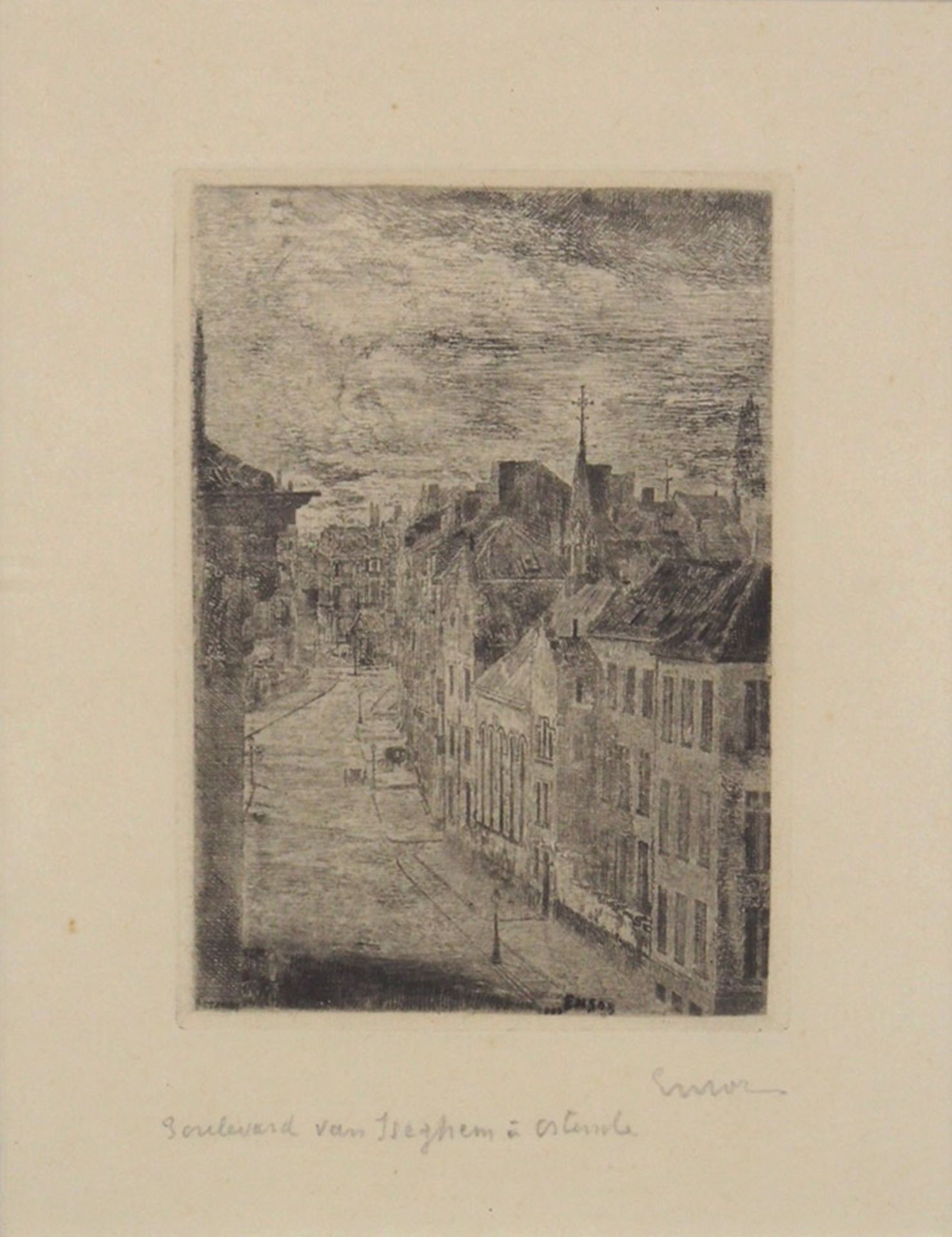 ENSOR, James1860-1949Boulevard von IseghemRadierung, signiert unten rechts, 20 x 15 cm, gerahmt