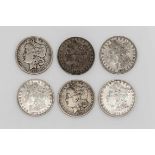 Sechs Morgan Dollars 1878/1879