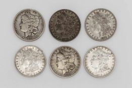 Sechs Morgan Dollars 1878/1879