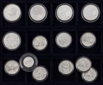 Konvolut Silbermedaillen14 St.: Gedenkmedaillen olympische Spiele sowie 10 Euro-Gedenkmünzen.