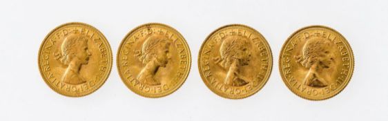 Großbritannien4 x Sovereign 1962. GG 916, insgesamt 31,95 g.